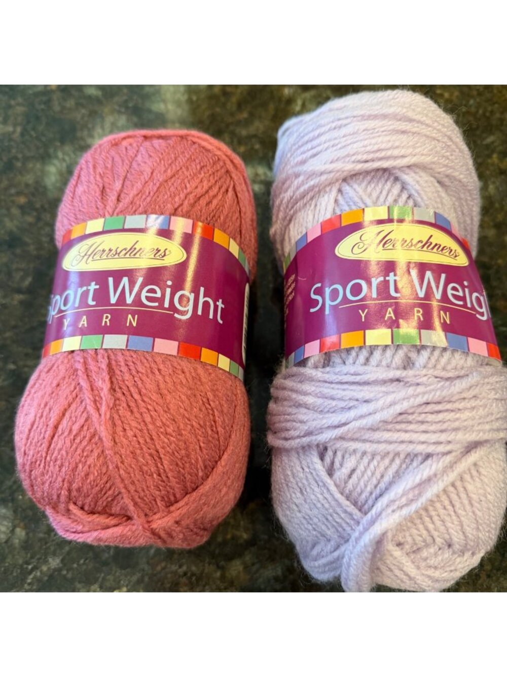 Sport Weight Yarn Lot of 2 Med Rose Light Lavender Acrylic 3 Light Herrschners
